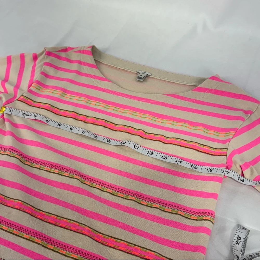 J. Crew XS neon pink stripe bohemian embroidered accent 3/4 sleeve top - Picture 4 of 13